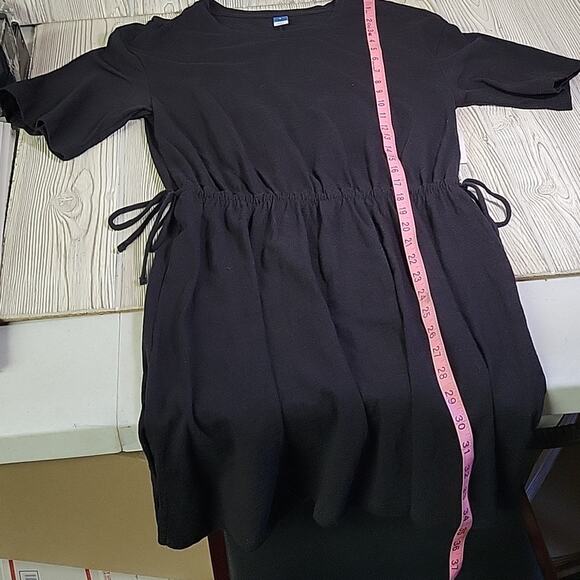 Old Navy Solid Black Short Sleeve Cinched Waist Tee Shirt Dress Womens S NWT - Picture 10 of 13